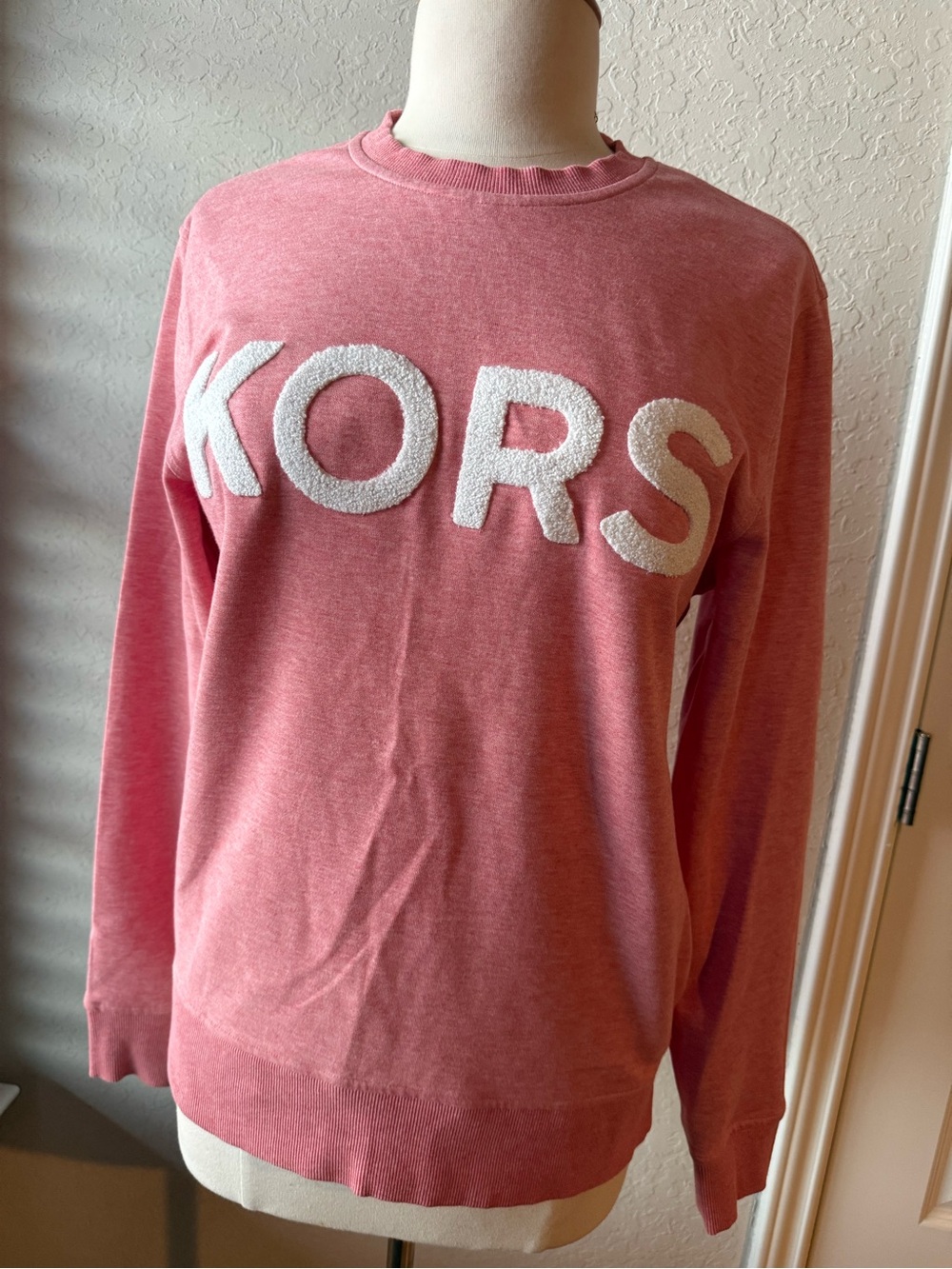 Michael Kors Pink Crewneck Sweater with Raised White KORS Logo